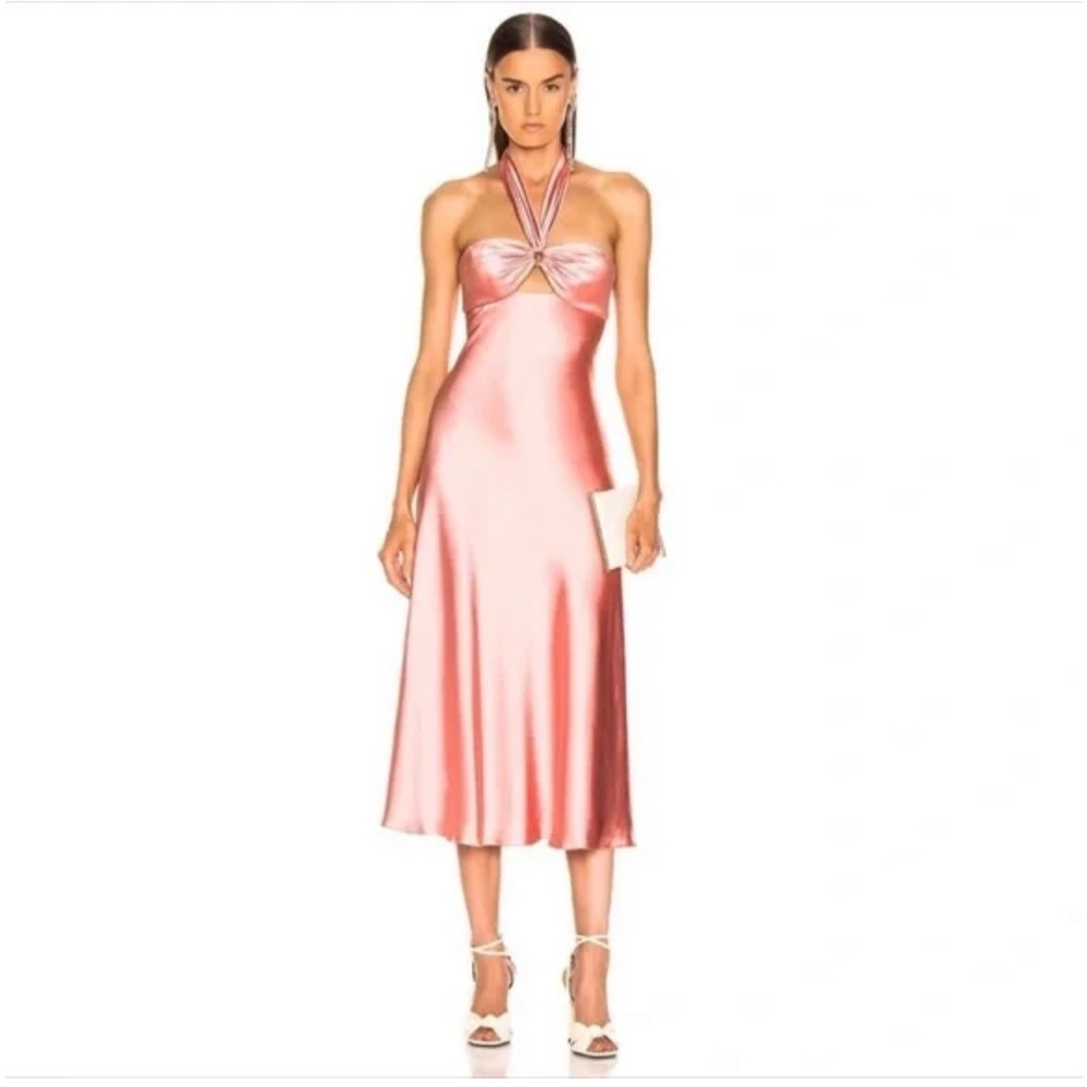 Jonathan Simkhai pink sateen halter slip dress